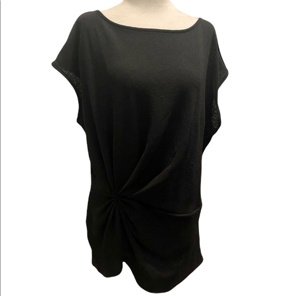 Vince Camuto Short Sleeve Round Neck Gathered Side Asymmetrical Blouse M - Picture 2 of 13